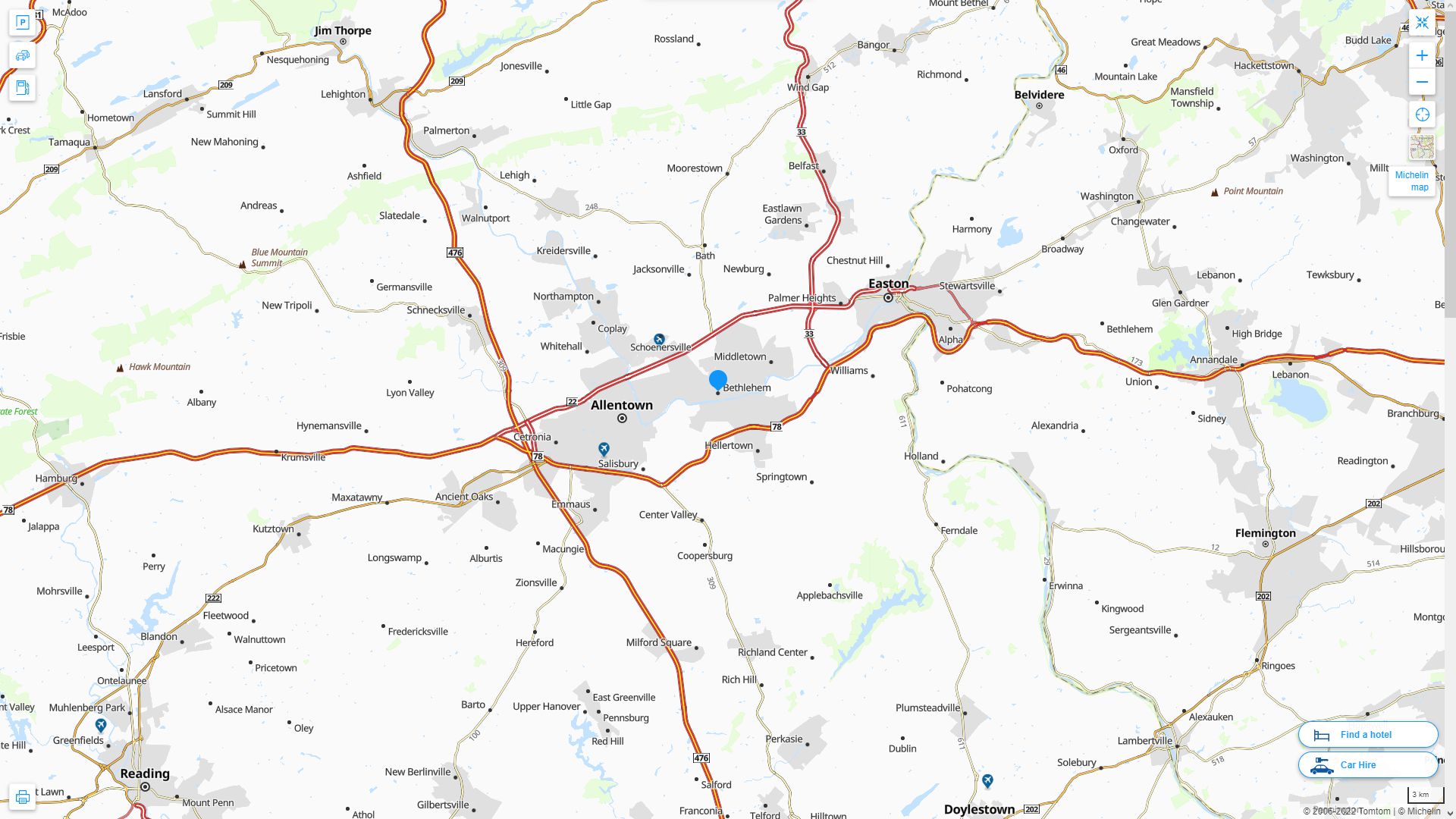 Bethlehem Pennsylvania Highway and Road Map